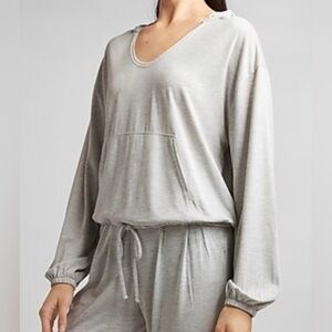 Express silky sueded jersey hooded tie front sweatshirt